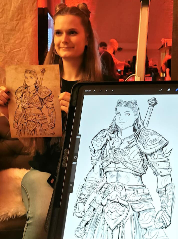 ゲームイベント(Blizzard)でのキャラクター似顔絵。お客様をゲームキャラとして描く実演 - 似顔絵師マキシム シモネンコ