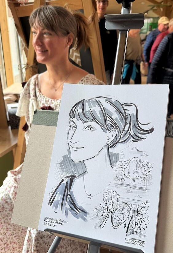Live Portrait of a woman with ink and pencil