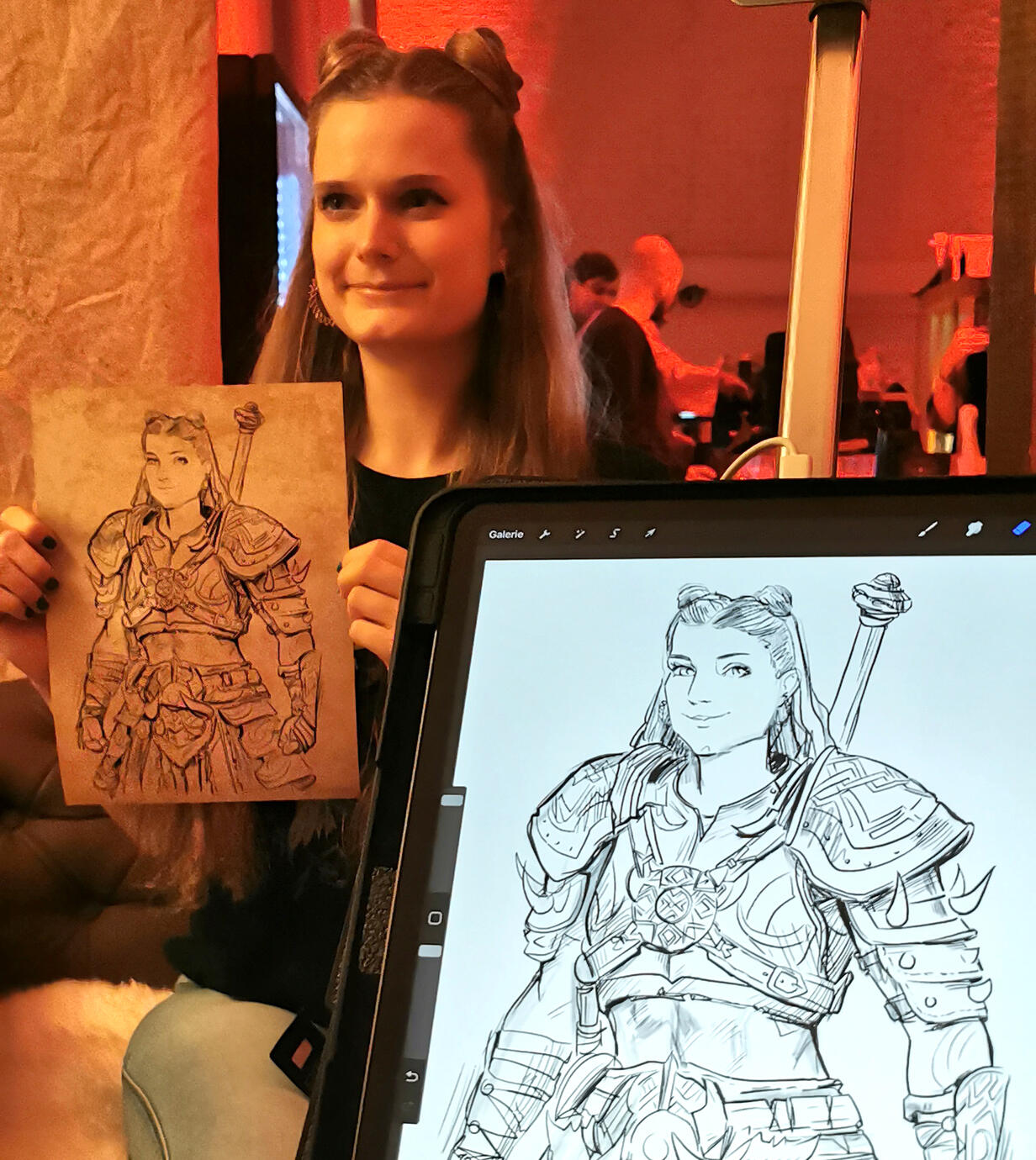 ゲームイベント（Blizzard）でのキャラクター似顔絵。お客様をゲームキャラとして描く実演 - 似顔絵師マキシム シモネンコ