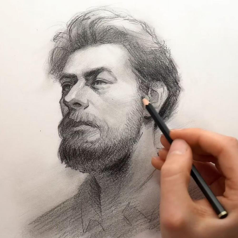 講師マキシムによる精密な人物ポートレート作品